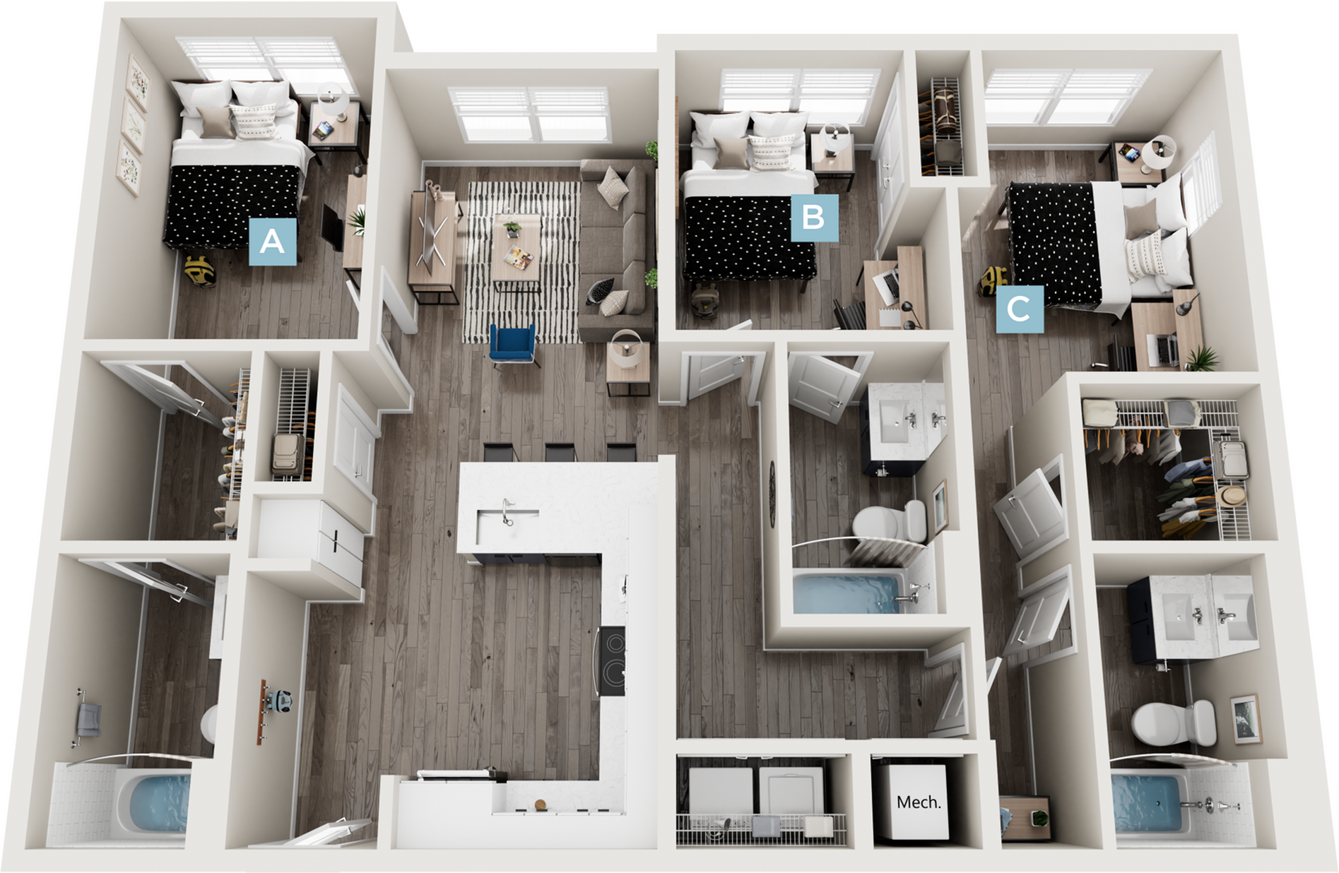Cedar II - Balcony - 3x3 Floor plan
