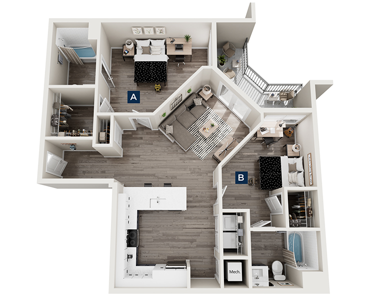 Boxelder II - Balcony - 2x2 Floor plan