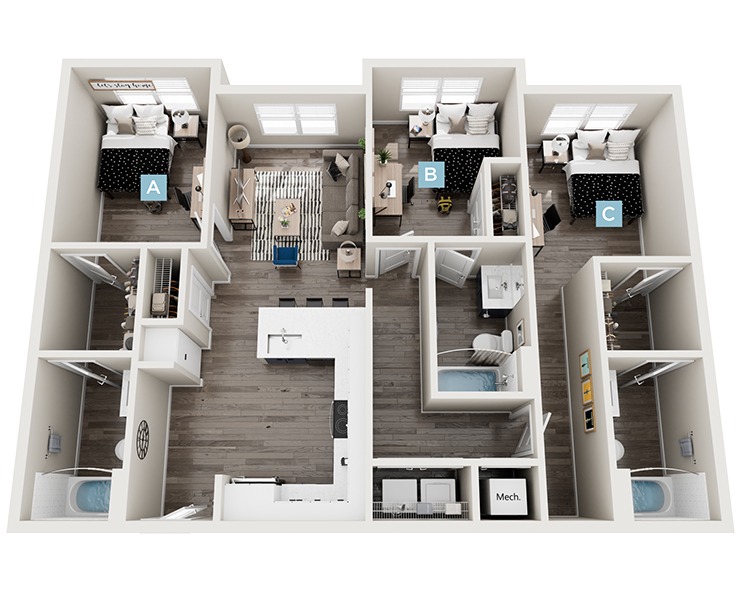 Cedar I - Balcony - 3x3 Floor plan