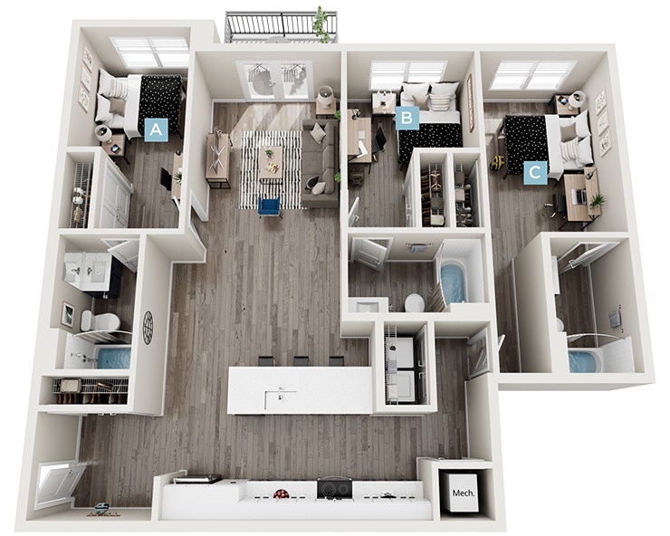 Clove II - Balcony - 3x3 Floor plan