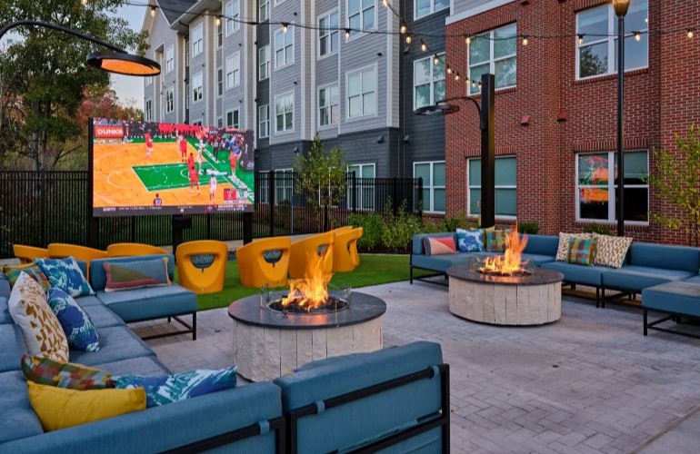 Outdoor resident lounge with fire pits
